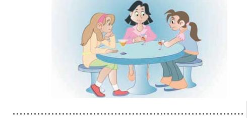 Véronique, Aurélie et leur tante assises autour d'une table de café, buvant un verre